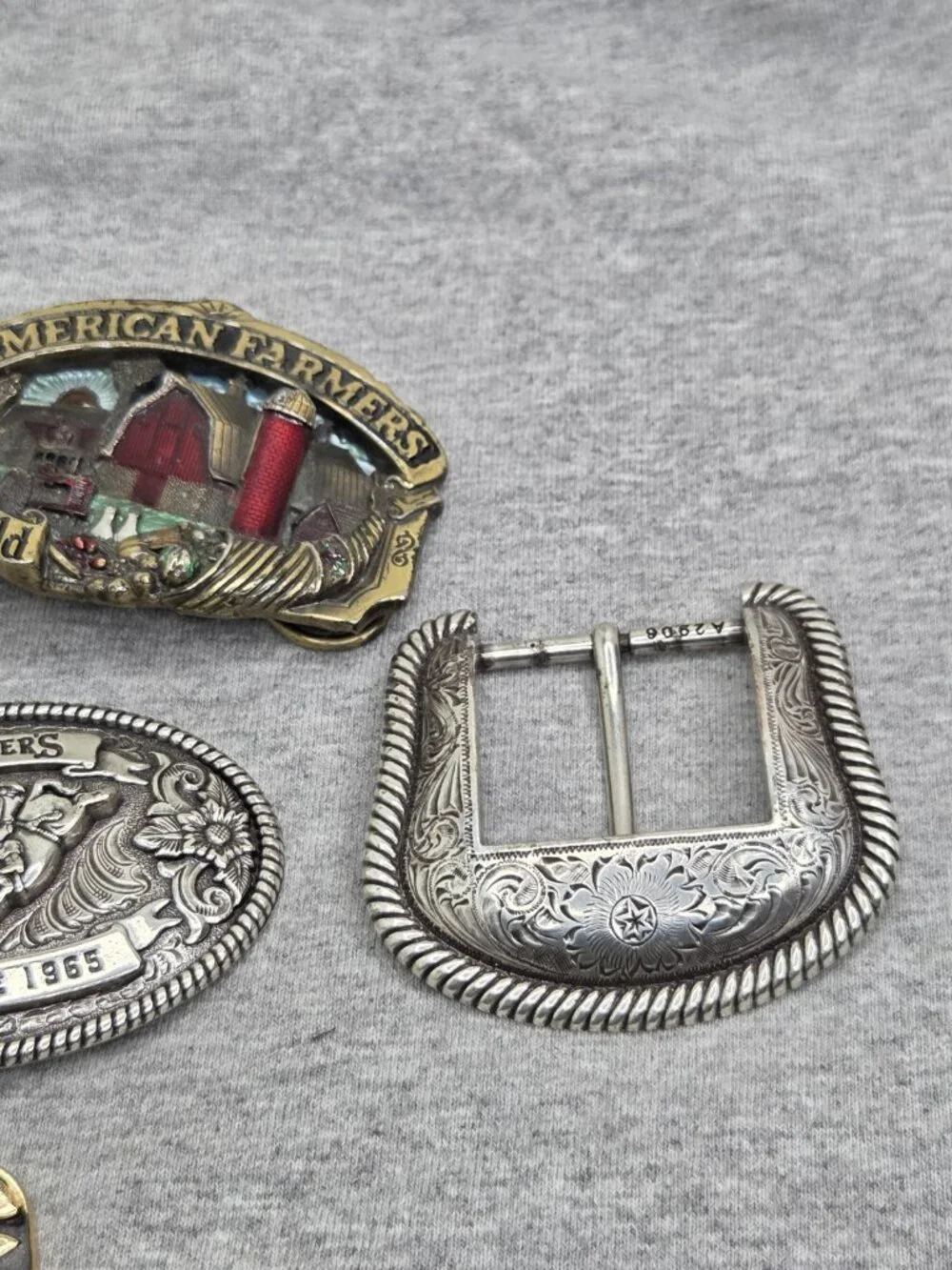 Lot of 5 Farmers Buffalo Turquoise Cavender's Bull Riding Belt Buckles
